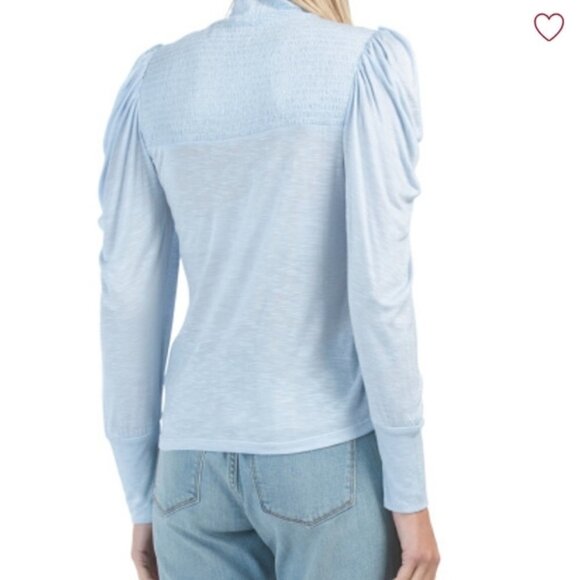 𝅺7 For All Mankind BNWT Sz Small Womens Blue Long Sleeve Top Mock Neck New - Picture 2 of 8